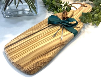 Hand Carved Olive Wood Charcuterie Board with Cheese Forks