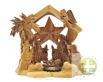 Presépio de madeira esculpido à mão, presente da Terra Santa, presente de Natal, Presépio da Sagrada Família