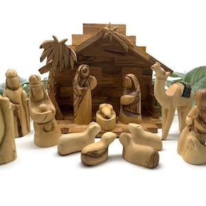 Nativity Set Wood , Olive Wood Nativity Scene , Nativity Christmas Decoration , Nativity Stable Manger Scene , Holy Family Nativity Figures