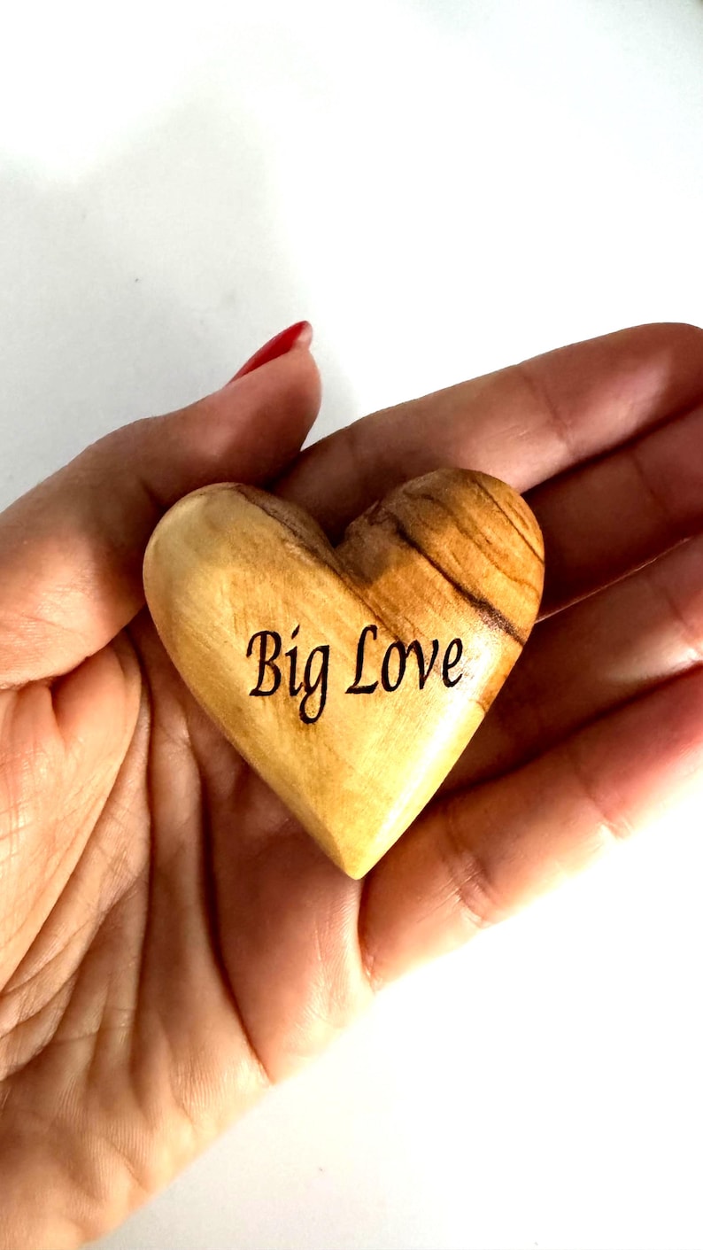 Olive Wood Heart , Comfort Pocket Heart Gift , Anniversary Gift , Wooden Hearts Personalized, 3D Heart Figures, Valentine's Day Gift for Her 1 Personalized Heart