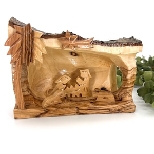 Rustic Nativity Set Handmade Olive Wood Nativity , Christmas Decor Nativity for Under Tree , One Piece Nativity Gift ,Christmas Gift for Mom
