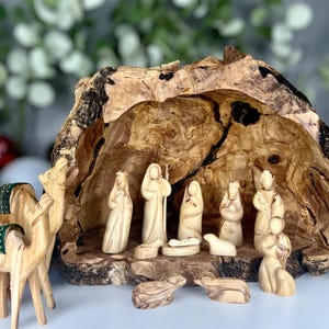 Nativity Set Olive Wood Nativity Scene Set Handmade Nativity Carved in an Olive Tree Branch in the Holy Land , Nativity Christmas Gift