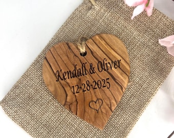 Personalized Olive Wood Heart Plaque, Engraved Keepsake