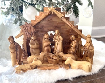Handmade Olive Wood Nativity Set: Holy Land Christmas Decoration