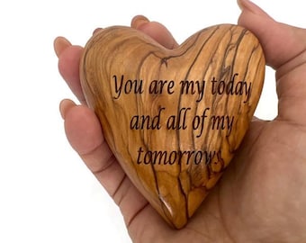 Olive Wood Engraved Heart , Anniversary Gift for Her Him , Personalized Valentine's Gift