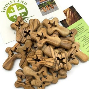 Olive Wood Comfort Cross with Dove: Holy Land Prayer Cross