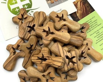 Holy Spirit Cross with Dove , Prayer Cross , Confirmation Cross , Olive Wood Cross for Baptism , Confirmation Favor , Pocket Cross