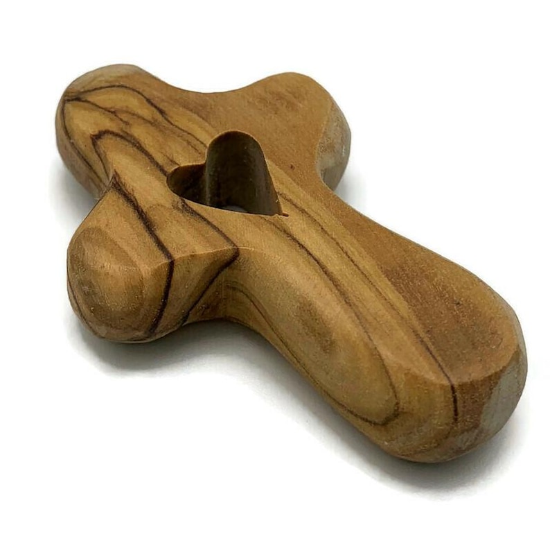 Olive Wood Comfort Cross from Holy Land: Pocket Prayer Cross image 1