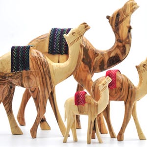 Olive Wood Small Camel Figurine , Wooden Camel Statue with embroidery, Camel for Nativity Set, Nativity Animals Hand Carved in the Holy Land