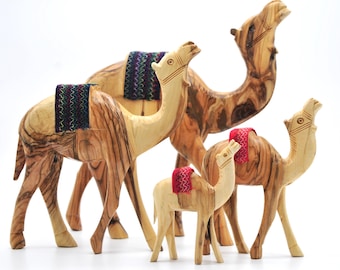 Olive Wood Camel Figurine , Wooden Camel Figurine with embroidery, Nativity Camel for Nativity Set Animals Hand Carved in the Holy Land