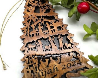 Personalized Xmas Nativity Tree Ornaments , Christian Gift, Family Christmas, Olive Wood Nativity Xmas Decorations, Christmas Story Ornament