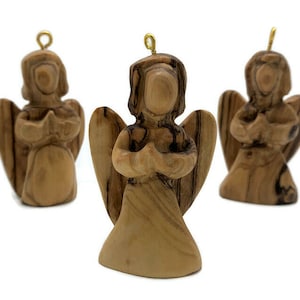 Mini Angel Christmas Ornament, Hand Carved Olive Wood Ornament, Christmas Tree Ornament, Angel Statue, Angel Carved Wood Ornament