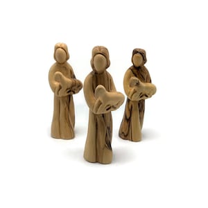 Good Shepherd Statue Decor , Olive Wood Jesus Figurine from the Holy Land , Religious Home Gifts , Wooden Nativity Figurines