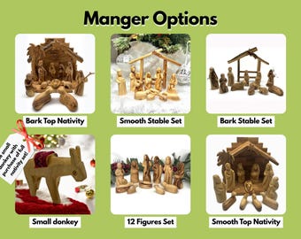 Hand Carved Olive Wood Nativity Set, Holy Land Manger - Choose your Manger