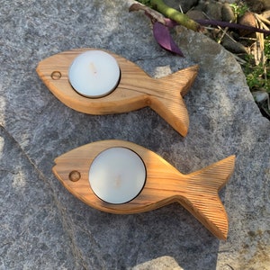 Olive wood Candle Holder shape of fish - Set of 2 Handmade fish shaped Candle holder 5in.