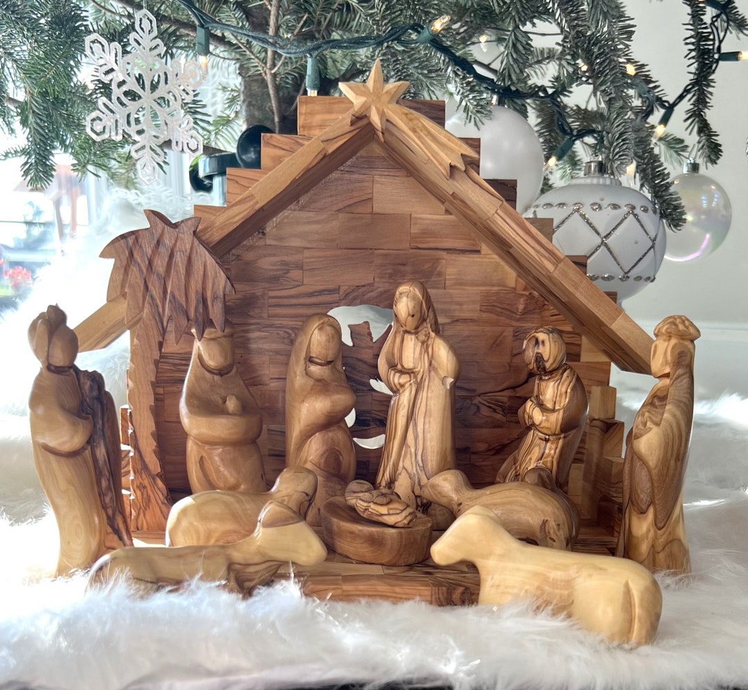 Wooden Christmas Nativity Set Handmade Nativity Scene, Olive Wood