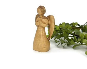 Olive Wood Angel for Christmas Decoration, Wooden Nativity Angel, Praying Angel Figurine, Hand Carved Angel, Holy Land Angel for a gift