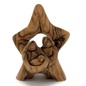 Hand Carved Olive Wood Nativity Scene - Holy Family Statue Christmas Décor | Religious Gift for Her | Unique Holy Family Set for Christmas