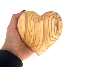 Large Olive Wood Heart, Bethlehem Handmade Decor, Couples Keepsake Gift ,  Personalized Wooden Hearts