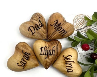 Personalized Olive Wood Heart, Engraved Keepsake Gift