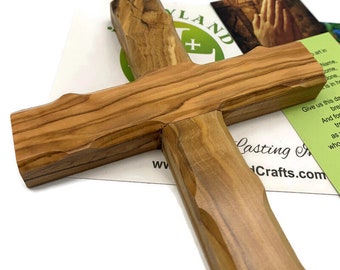 Olive Wood Crucifix For Wall , Wall Hanging Wood Cross For Kids Room , Small Wooden Cross Décor Minimalist ,  Holy Land Gifts , Cross Gift