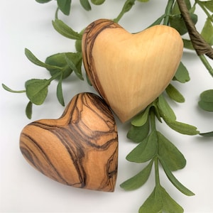 Olive Wood Heart , Comfort Pocket Heart Gift , Anniversary Gift , Wooden Hearts Personalized, 3D Heart Figures, Valentine's Day Gift for Her Two Hearts