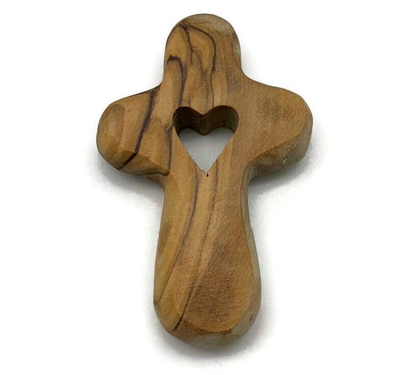 Olive Wood Comfort Cross from Holy Land: Pocket Prayer Cross image 2