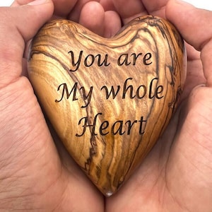 Personalized Hand-Carved Olive Wood Heart – 5th Anniversary Gift , Wedding Gift , Love Keepsake , Large Wooden Heart