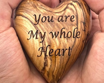 Personalized Olive Wood Hearts ,  5th Anniversary Gifts , Wooden Heart for Wedding Gifts  - 3 inch