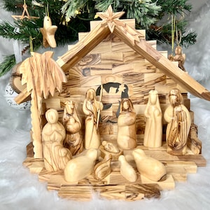 Holy Land Nativity Set for Christmas Decorations Handmade Nativity Olive Wood Nativity Set  Large Nativity Manger Scene Set, Christmas Gift