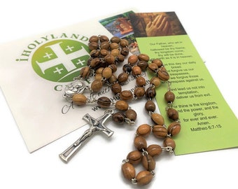 Handmade Olive Wood Rosary Beads Catholic Rosary Gift , Wooden Rosary for Baptism, Communion Confirmation, Holy Land Rosary