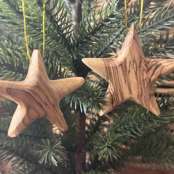 Olive Wood Star Ornaments for Christmas, Christmas Tree Ornament from the Holy Land, Wooden Star Ornament for Christmas Decoration