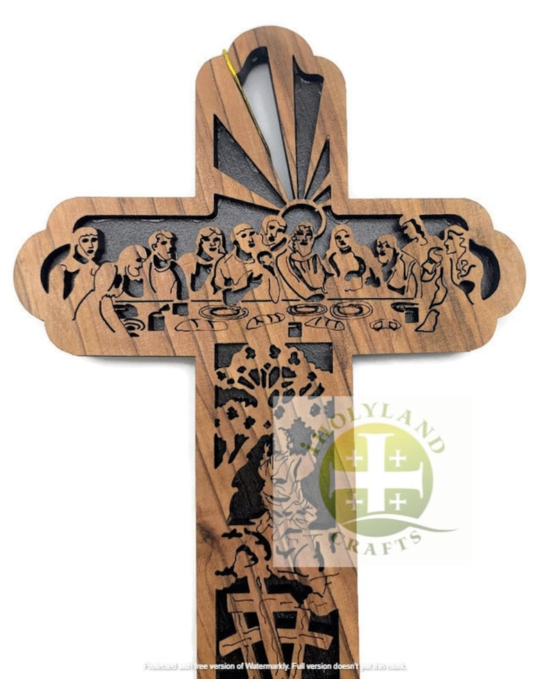 Handmade Olive Wood Last Supper Cross | Holy Land Decor - Etsy