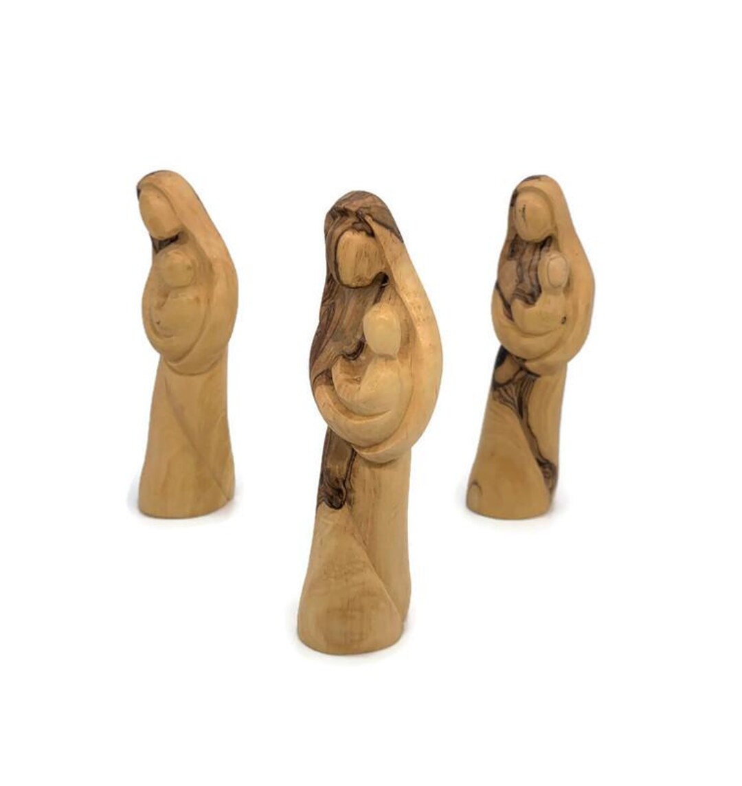 Hand Carved Olive Wood Virgin Mary and Baby Jesus Statue - Holy Land ...