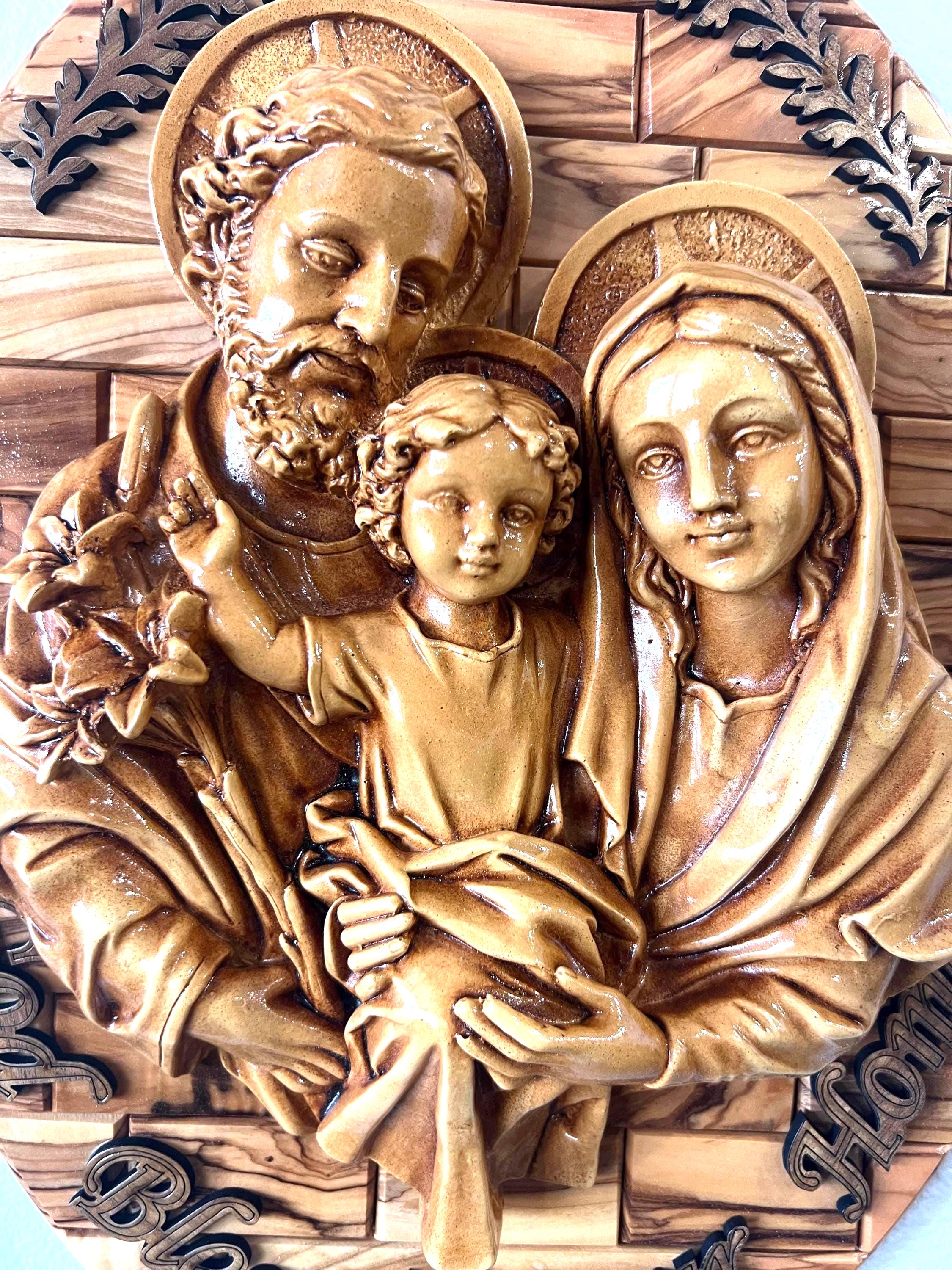 Olive Wood Holy Family Wall Art: Hand-carved Holy Land Decor , Catholic ...
