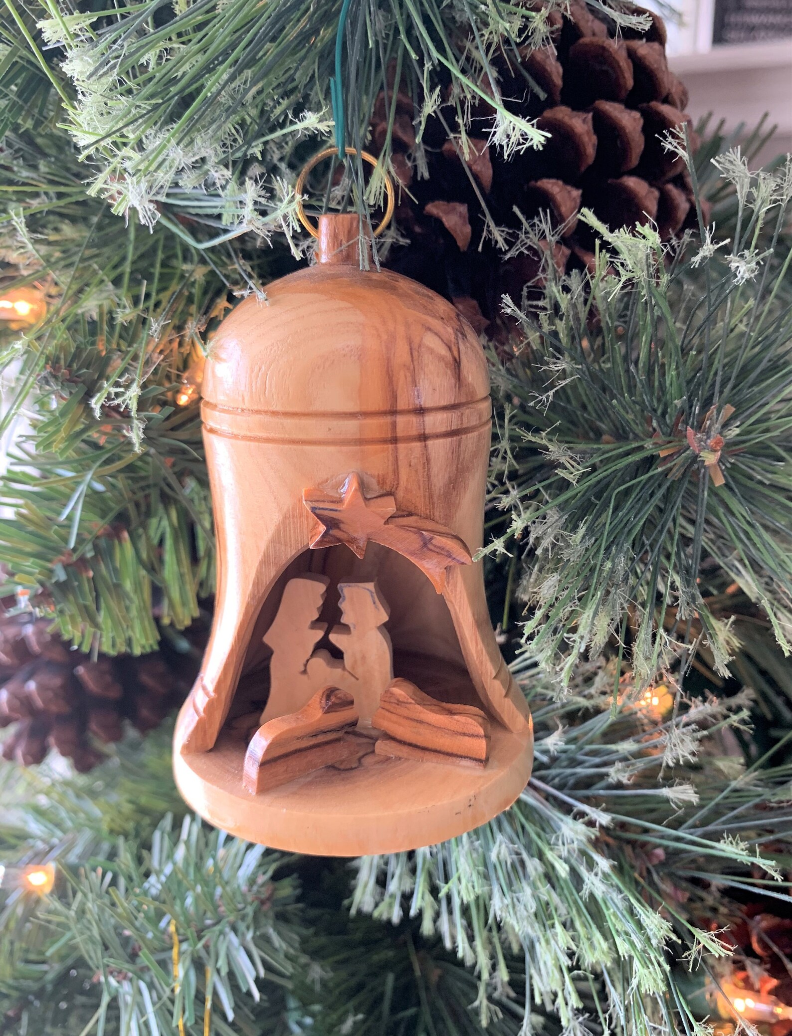 Wooden Bell Christmas Ornament Hand Carved Nativity Ornament Etsy