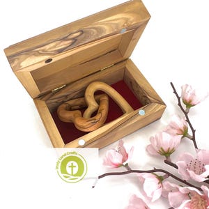 Olive Wood Keepsake Box Set with Interlocking Hearts , Wooden Jewelry Box