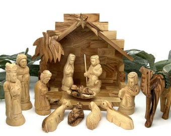 Wooden Nativity Set Handmade ,  Christmas Nativity Scene , Holy Family Figurine , Olive Wood Nativity for Christmas Decoration