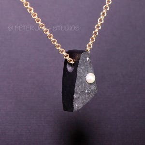 BASALT and PEARL, Natural Oregon Stone, Druzy Pendant With Cultured Pearl, Black Druzy, Organic