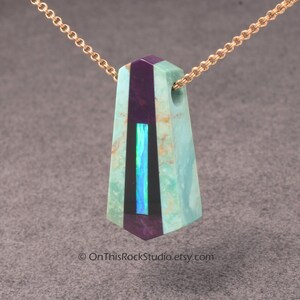 Strong Blue-Green Opal, Sugilite, Variscite, Semi Precious Stone Necklace, Intarsia, Lapidary Natural Stone