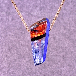 Pietersite, Lapis, Pendant with Black Jade, Inlay Pendant, Intarsia, Stone Inlay Semi Precious Stone