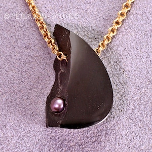 BASALT and PEARL, Natural Oregon Stone, Druzy Pendant With Cultured Pearl, Rich Black Organic