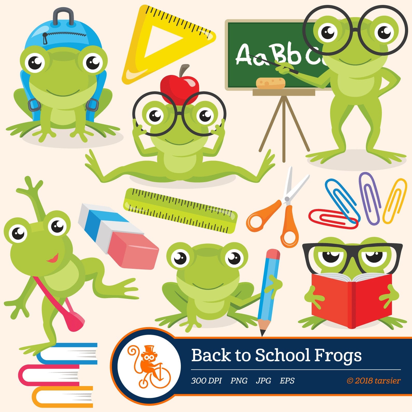 Back to School Frogs Clip Art Vector Graphics Digital Clip - Etsy