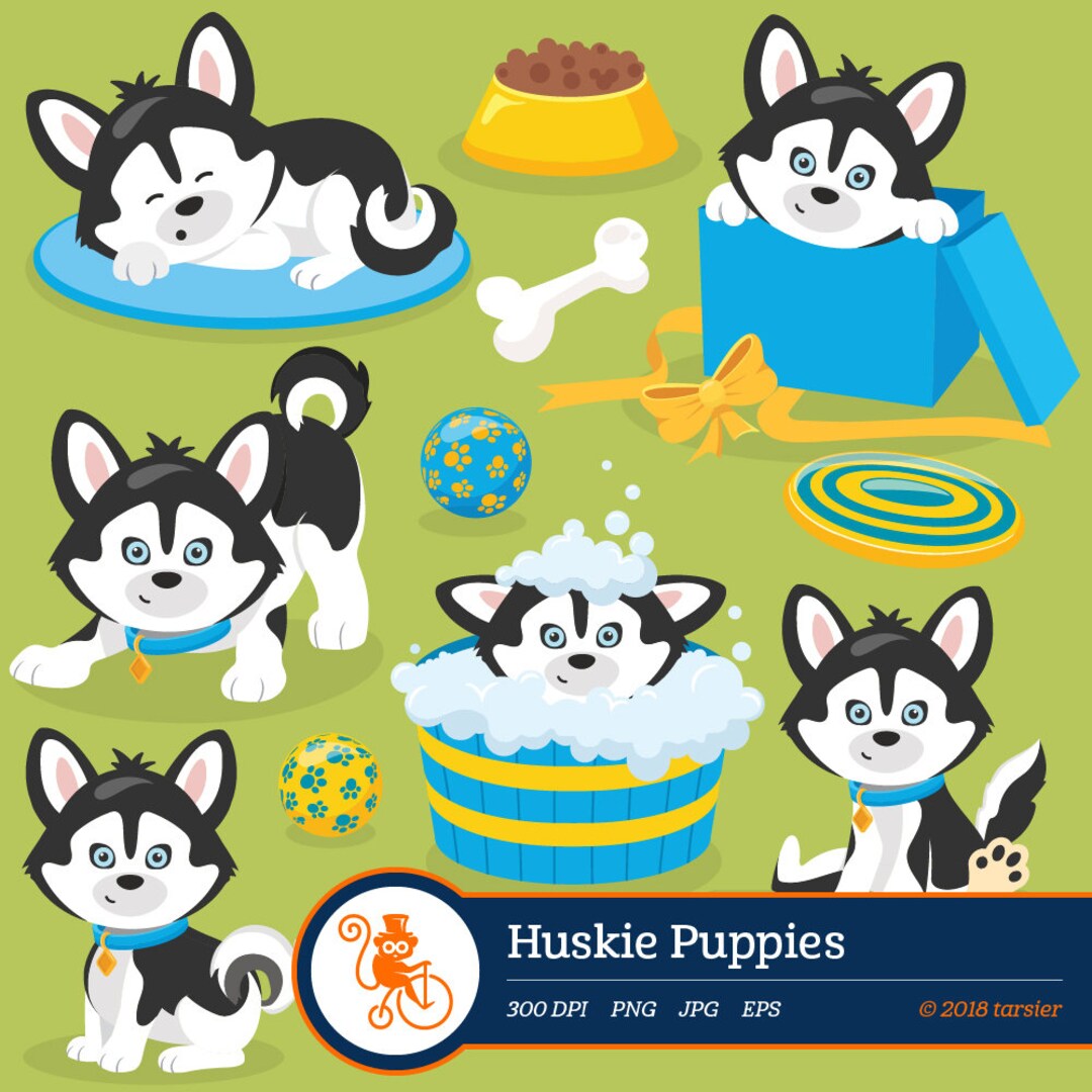 Husky Puppies Clipart, Puppy Dog Clipart, Husky Clipart, Vector ...