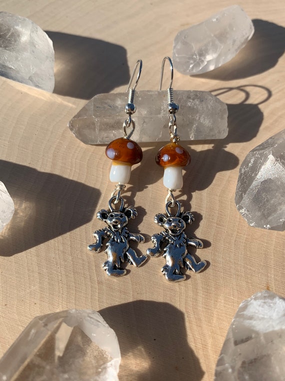 Handmade Wire Wrapped Mini Glass Mushroom Charm With Grateful Dead