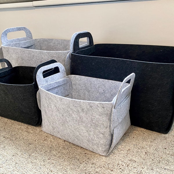 Silver + Ash Grey Felt Storage Box Basket Flat Pack Organising Laundry Bedroom Study Living Room