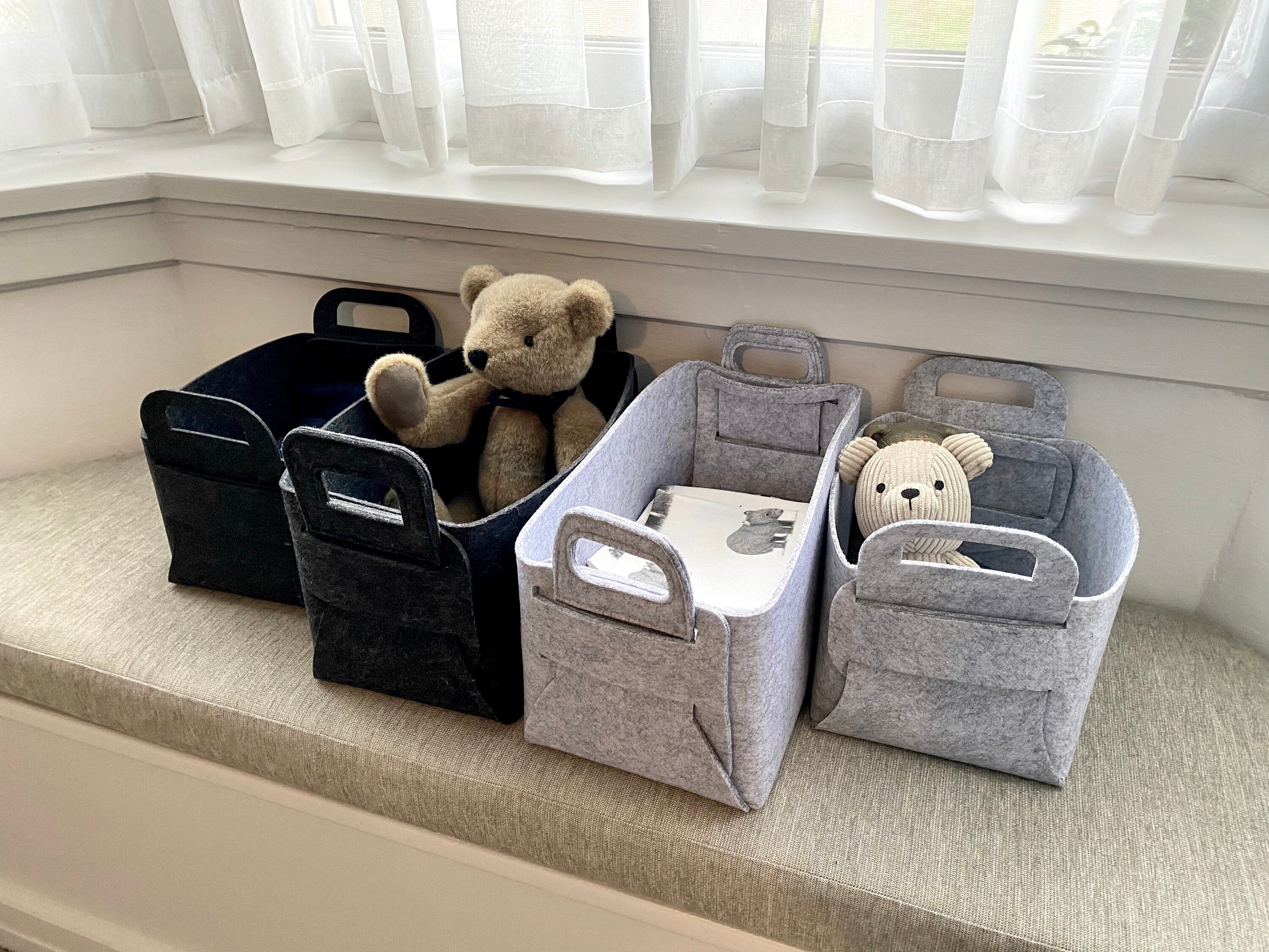 Silver Ash Grey Felt Storage Box Basket Flat Pack Organising Laundry  Bedroom Study Living Room 