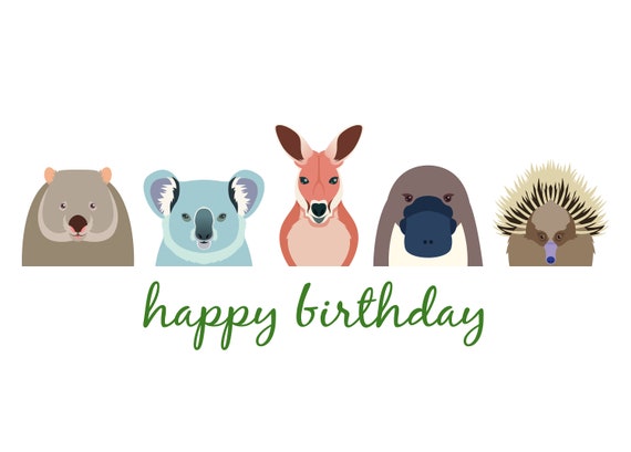 Australian Aussie Animal Kids Children Happy Birthday Card - Etsy Australian Aussie Animal Kids Children Happy Birthday Card - Etsy