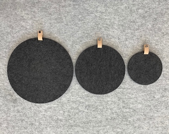 Circle Felt Pinboard with Natural Leather Hanger Ash Grey S M L