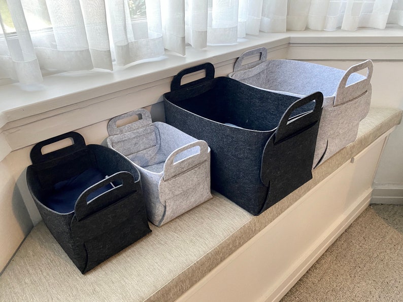 Silver Ash Grey Felt Storage Box Basket Flat Pack Organising Etsy